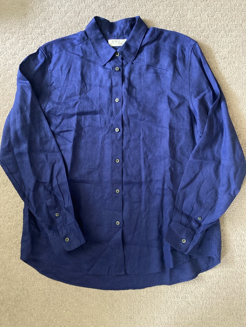 Uniqlo dark blue 100% linen shirt, Sz 10.